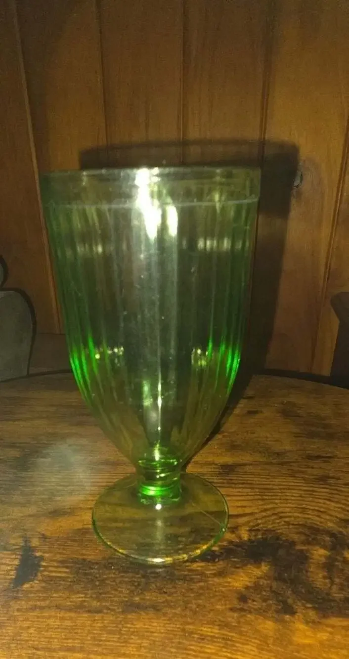 Hazel Atlas Green Ribbed Footed Water Goblet Depression Glass